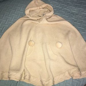 Ralph Lauren Hooded Poncho with pompoms 100% wool